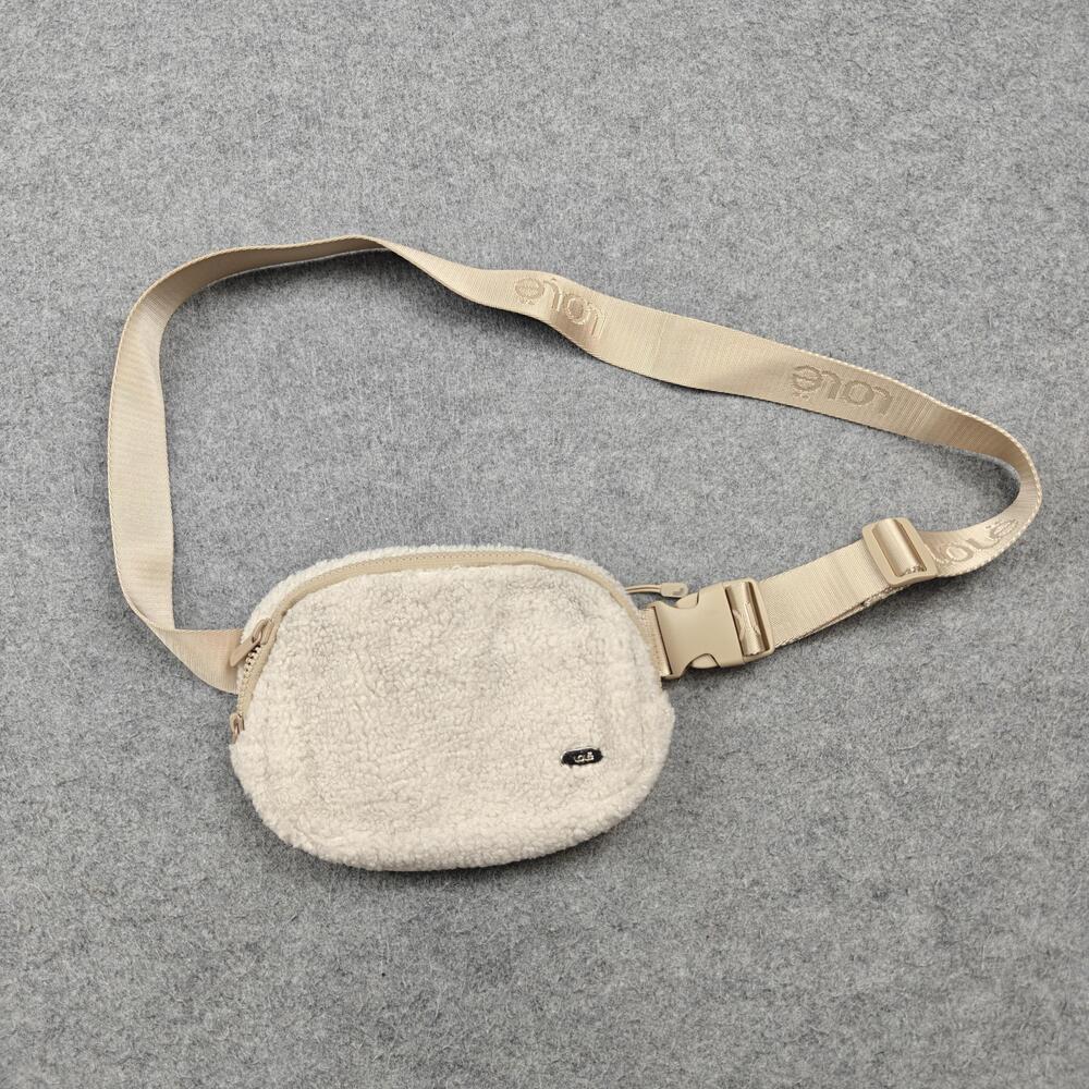 Lole Belt Bag Fanny Pack Womens Small Beige Sherpa Fleece Zip Adjustable Strap